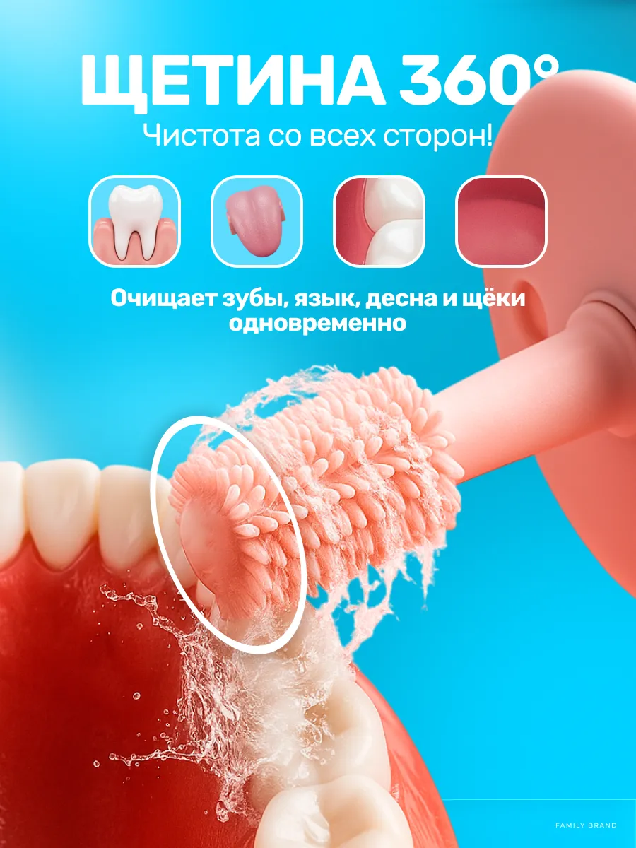 Зубная щетка детская силиконовая мягкая с фиксатором 0+